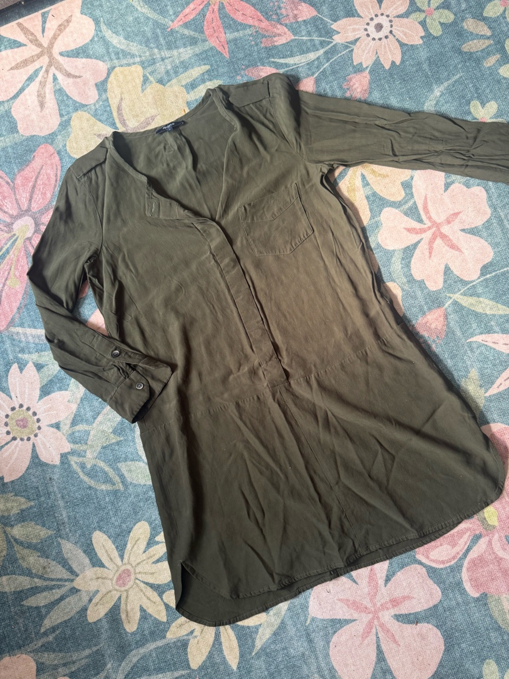 Madewell Olive Utility V-Neck Tunic Top